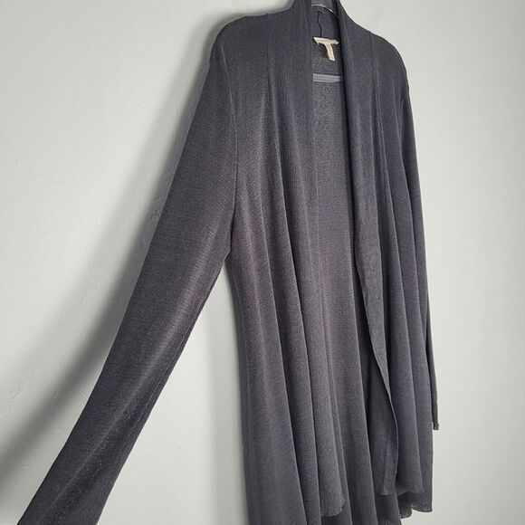 Eileen Fisher Size XL Organic Linen Nylon Open Front Cardigan Long Line Gray - Picture 5 of 12